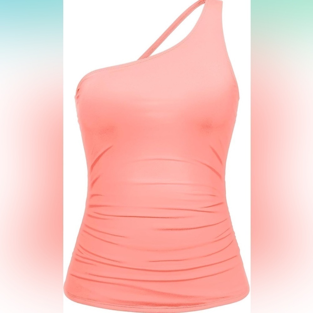 Tempt Me Tankini Top Only One Shoulder Swim Top Ruched Tummy Control size S A79